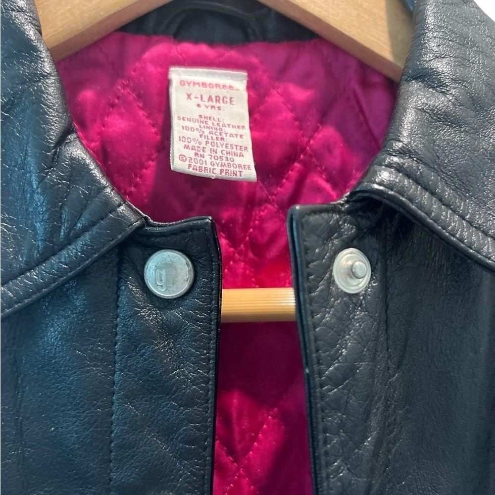 Gymboree Genuine Leather Jacket Girls XL 7 Black Moto Style 2001 Rainbow Cuffs - Picture 5 of 7
